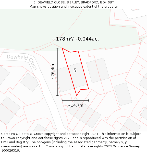 5, DEWFIELD CLOSE, BIERLEY, BRADFORD, BD4 6BT: Plot and title map