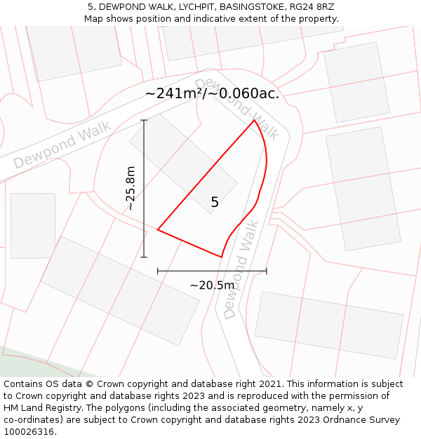 5, DEWPOND WALK, LYCHPIT, BASINGSTOKE, RG24 8RZ: Plot and title map