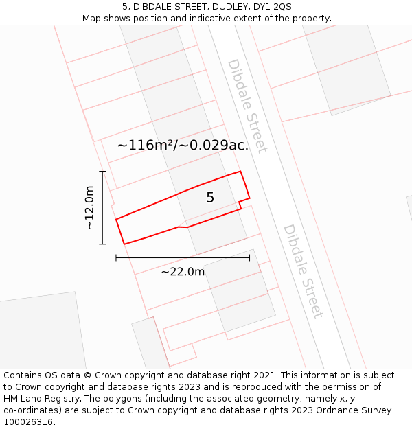 5, DIBDALE STREET, DUDLEY, DY1 2QS: Plot and title map