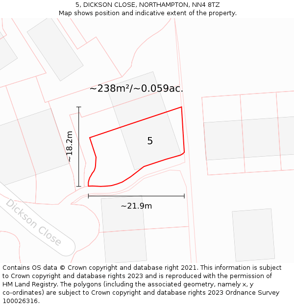 5, DICKSON CLOSE, NORTHAMPTON, NN4 8TZ: Plot and title map