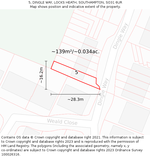5, DINGLE WAY, LOCKS HEATH, SOUTHAMPTON, SO31 6UR: Plot and title map
