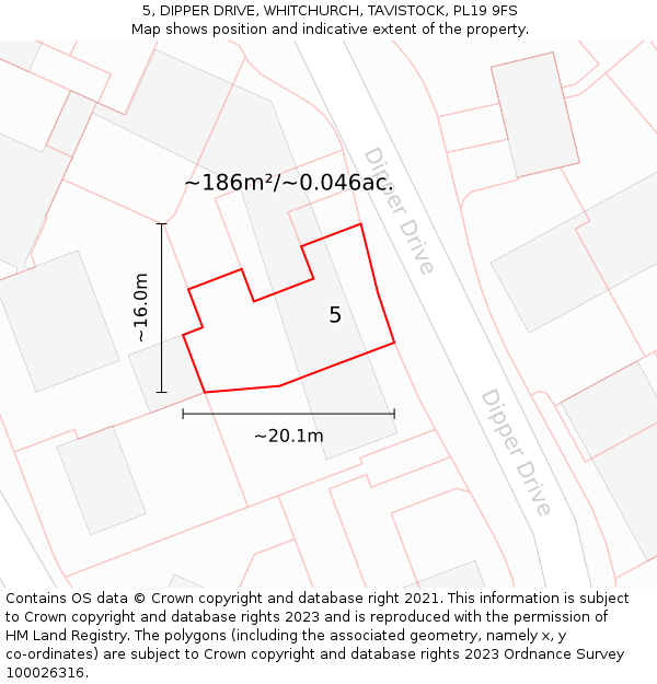 5, DIPPER DRIVE, WHITCHURCH, TAVISTOCK, PL19 9FS: Plot and title map