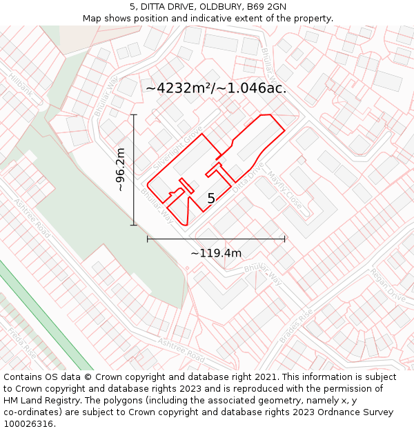 5, DITTA DRIVE, OLDBURY, B69 2GN: Plot and title map