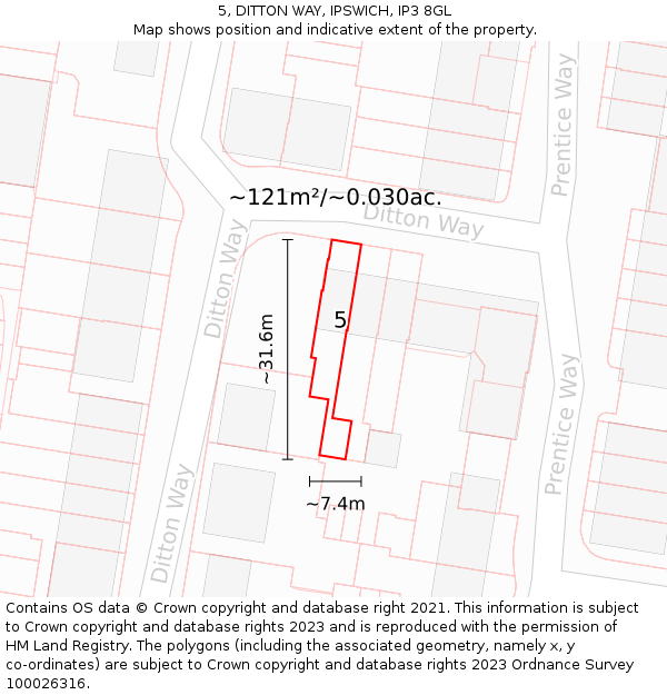 5, DITTON WAY, IPSWICH, IP3 8GL: Plot and title map
