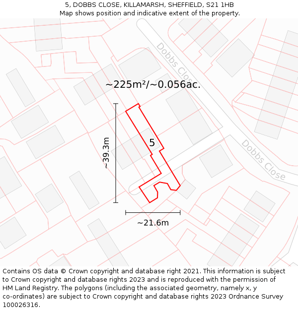 5, DOBBS CLOSE, KILLAMARSH, SHEFFIELD, S21 1HB: Plot and title map