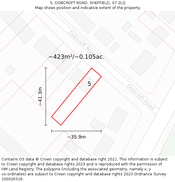 5, DOBCROFT ROAD, SHEFFIELD, S7 2LQ: Plot and title map