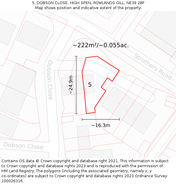 5, DOBSON CLOSE, HIGH SPEN, ROWLANDS GILL, NE39 2BF: Plot and title map
