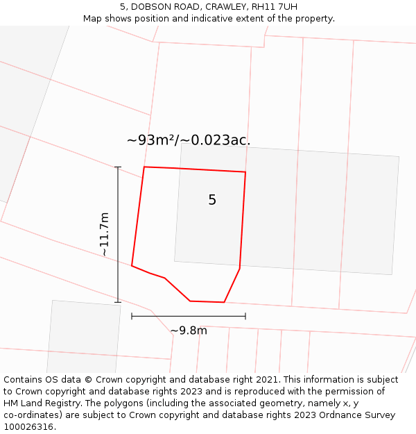 5, DOBSON ROAD, CRAWLEY, RH11 7UH: Plot and title map