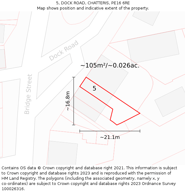 5, DOCK ROAD, CHATTERIS, PE16 6RE: Plot and title map