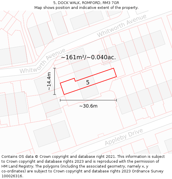 5, DOCK WALK, ROMFORD, RM3 7GR: Plot and title map
