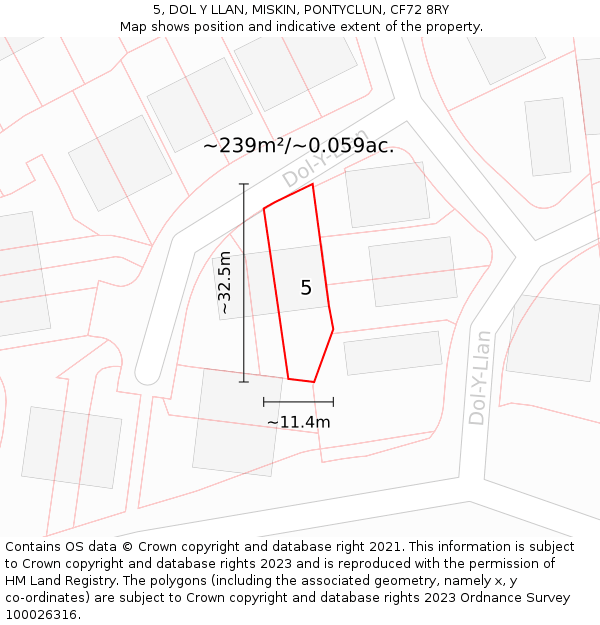 5, DOL Y LLAN, MISKIN, PONTYCLUN, CF72 8RY: Plot and title map