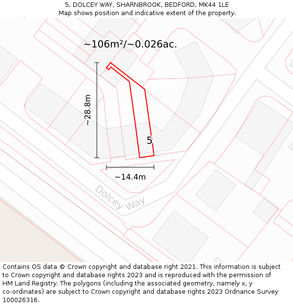 5, DOLCEY WAY, SHARNBROOK, BEDFORD, MK44 1LE: Plot and title map