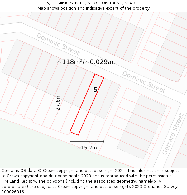 5, DOMINIC STREET, STOKE-ON-TRENT, ST4 7DT: Plot and title map