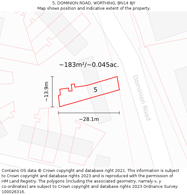 5, DOMINION ROAD, WORTHING, BN14 8JY: Plot and title map