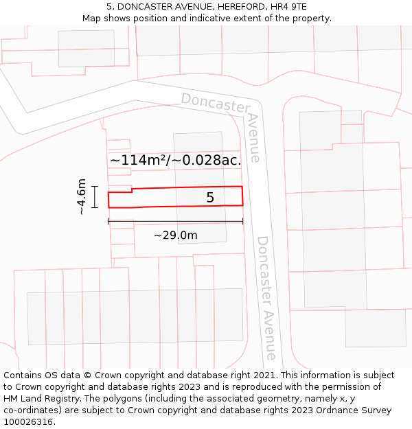 5, DONCASTER AVENUE, HEREFORD, HR4 9TE: Plot and title map