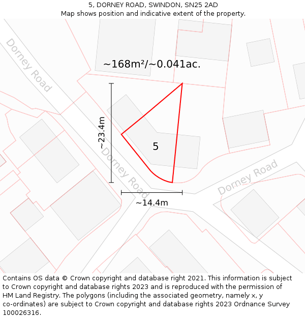 5, DORNEY ROAD, SWINDON, SN25 2AD: Plot and title map