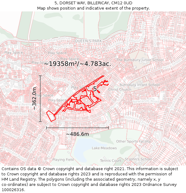 5, DORSET WAY, BILLERICAY, CM12 0UD: Plot and title map