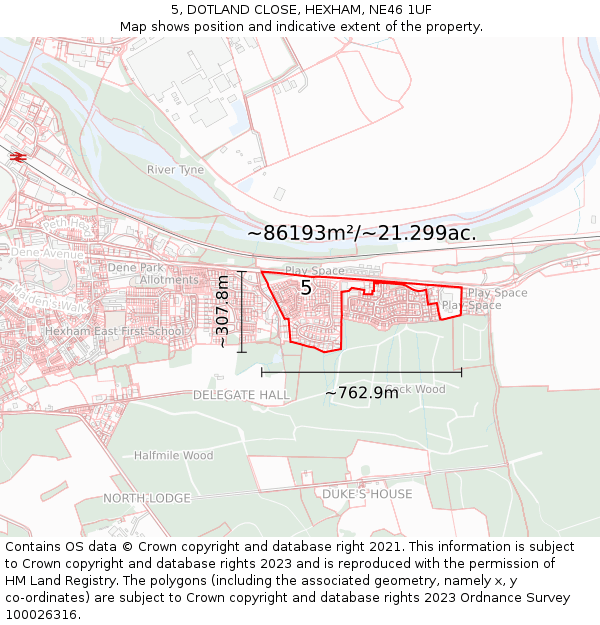 5, DOTLAND CLOSE, HEXHAM, NE46 1UF: Plot and title map
