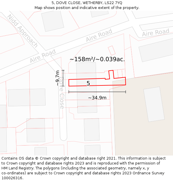 5, DOVE CLOSE, WETHERBY, LS22 7YQ: Plot and title map