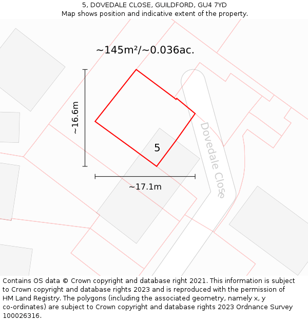 5, DOVEDALE CLOSE, GUILDFORD, GU4 7YD: Plot and title map