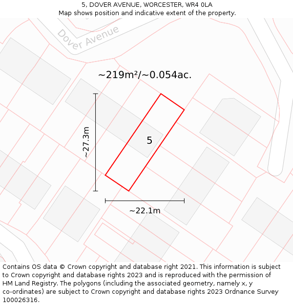 5, DOVER AVENUE, WORCESTER, WR4 0LA: Plot and title map