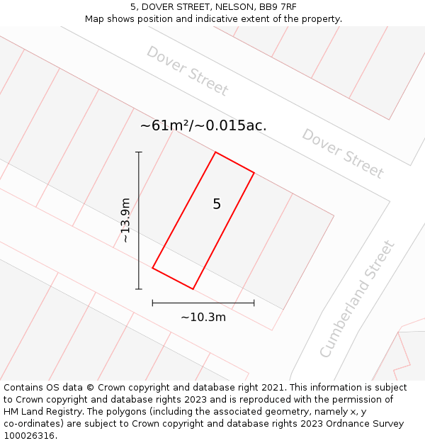 5, DOVER STREET, NELSON, BB9 7RF: Plot and title map
