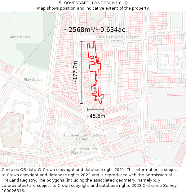 5, DOVES YARD, LONDON, N1 0HQ: Plot and title map