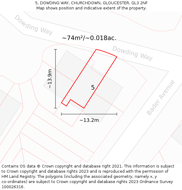 5, DOWDING WAY, CHURCHDOWN, GLOUCESTER, GL3 2NF: Plot and title map