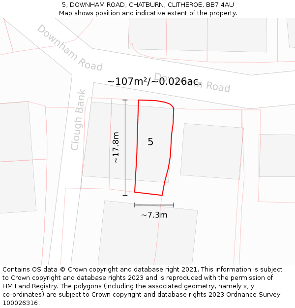 5, DOWNHAM ROAD, CHATBURN, CLITHEROE, BB7 4AU: Plot and title map