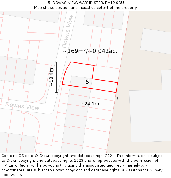 5, DOWNS VIEW, WARMINSTER, BA12 9DU: Plot and title map