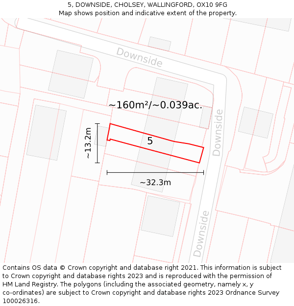 5, DOWNSIDE, CHOLSEY, WALLINGFORD, OX10 9FG: Plot and title map