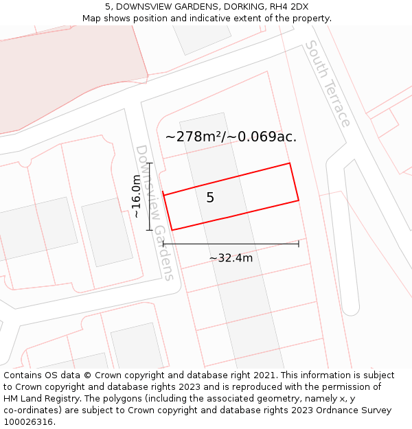 5, DOWNSVIEW GARDENS, DORKING, RH4 2DX: Plot and title map