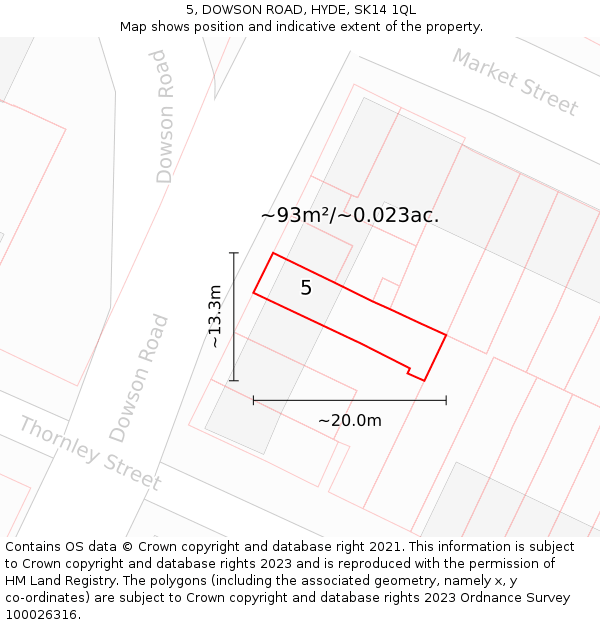 5, DOWSON ROAD, HYDE, SK14 1QL: Plot and title map