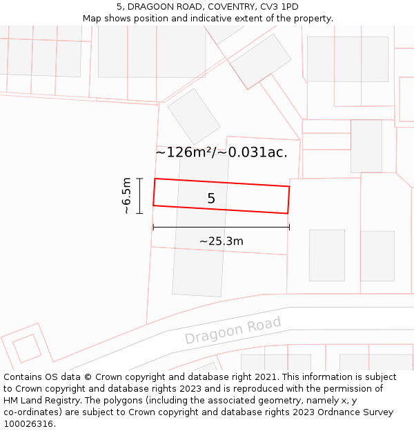 5, DRAGOON ROAD, COVENTRY, CV3 1PD: Plot and title map