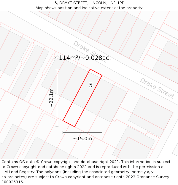 5, DRAKE STREET, LINCOLN, LN1 1PP: Plot and title map