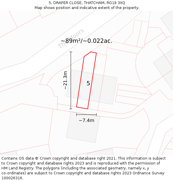 5, DRAPER CLOSE, THATCHAM, RG19 3XQ: Plot and title map