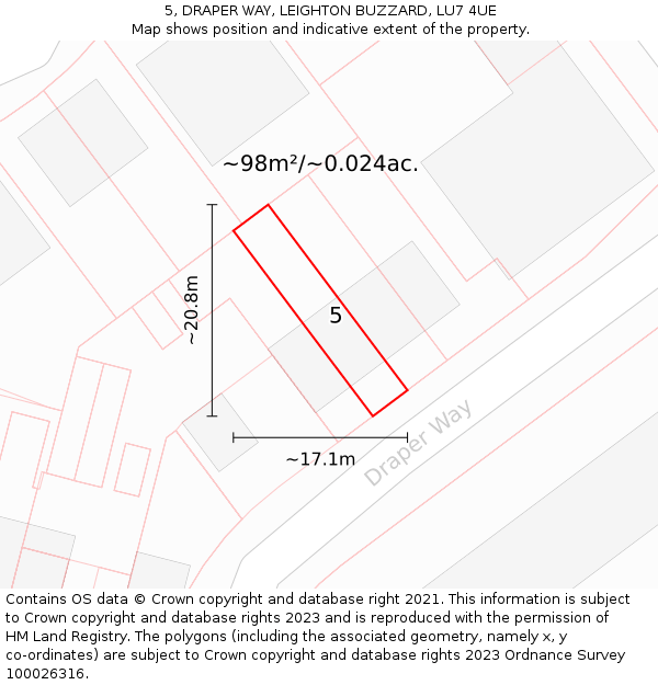 5, DRAPER WAY, LEIGHTON BUZZARD, LU7 4UE: Plot and title map