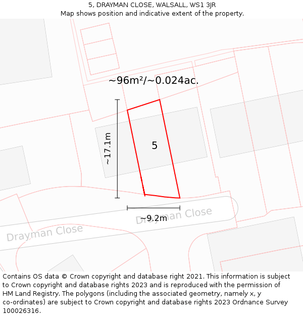 5, DRAYMAN CLOSE, WALSALL, WS1 3JR: Plot and title map
