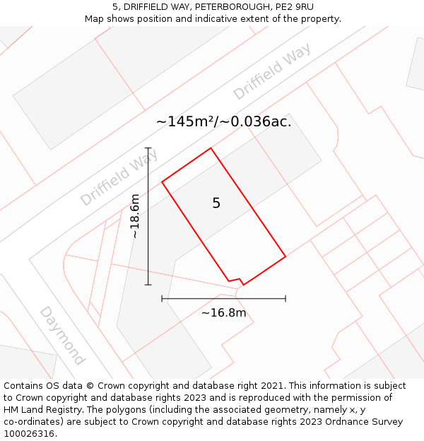 5, DRIFFIELD WAY, PETERBOROUGH, PE2 9RU: Plot and title map