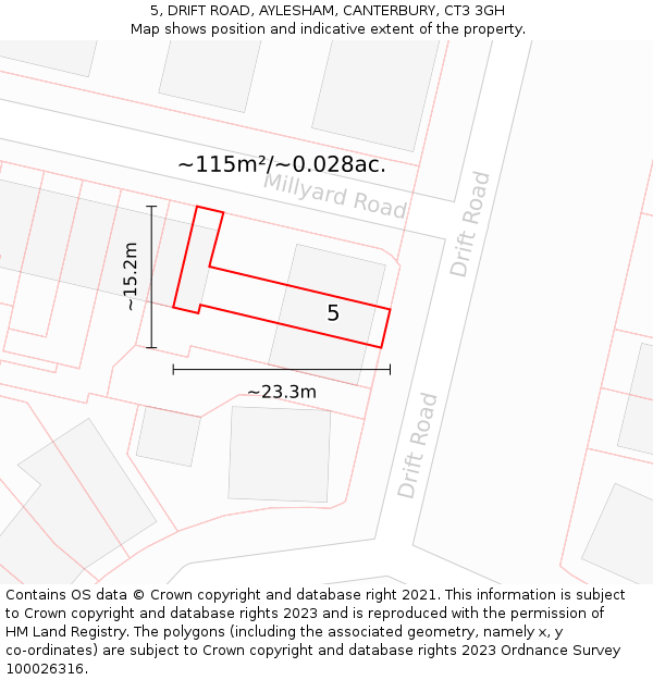 5, DRIFT ROAD, AYLESHAM, CANTERBURY, CT3 3GH: Plot and title map