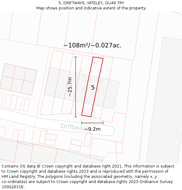 5, DRIFTWAYS, YATELEY, GU46 7RY: Plot and title map