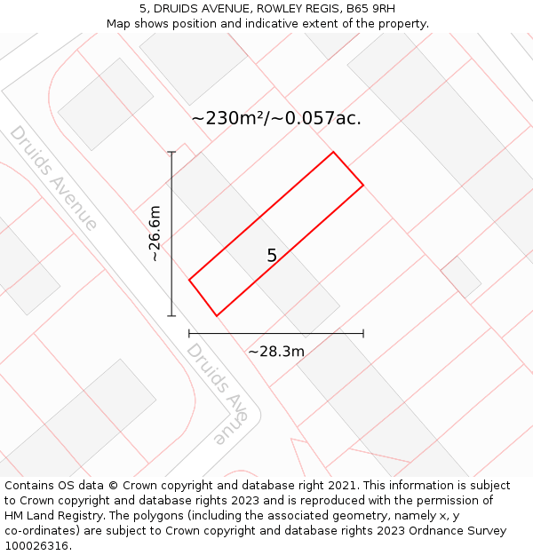 5, DRUIDS AVENUE, ROWLEY REGIS, B65 9RH: Plot and title map