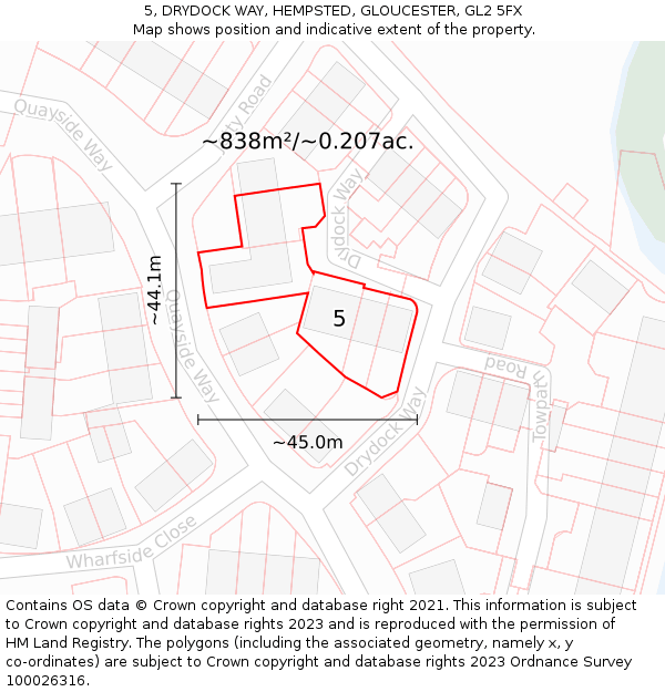 5, DRYDOCK WAY, HEMPSTED, GLOUCESTER, GL2 5FX: Plot and title map