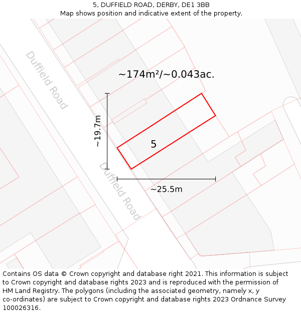 5, DUFFIELD ROAD, DERBY, DE1 3BB: Plot and title map