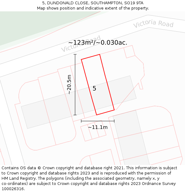 5, DUNDONALD CLOSE, SOUTHAMPTON, SO19 9TA: Plot and title map