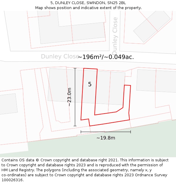 5, DUNLEY CLOSE, SWINDON, SN25 2BL: Plot and title map