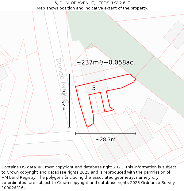 5, DUNLOP AVENUE, LEEDS, LS12 6LE: Plot and title map