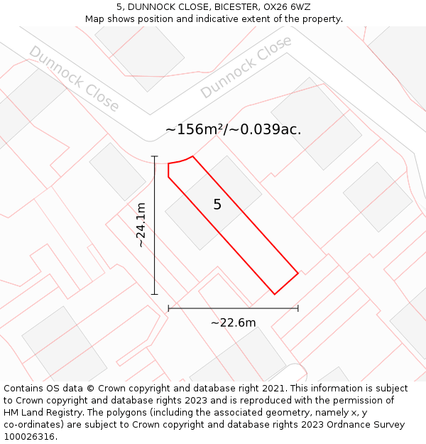 5, DUNNOCK CLOSE, BICESTER, OX26 6WZ: Plot and title map