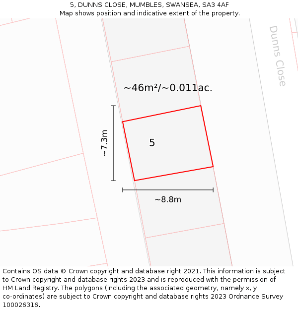 5, DUNNS CLOSE, MUMBLES, SWANSEA, SA3 4AF: Plot and title map
