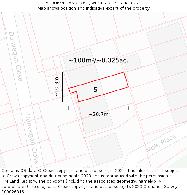 5, DUNVEGAN CLOSE, WEST MOLESEY, KT8 2ND: Plot and title map